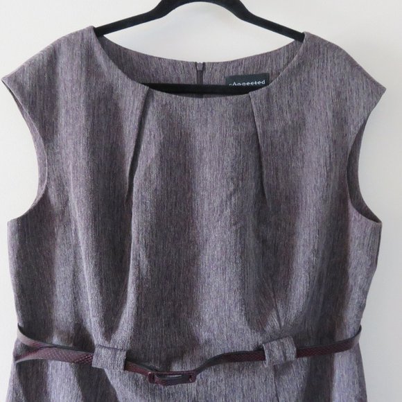 Connected Apparel Belted Sheath Dress | Plum Tweed - Picture 5 of 11